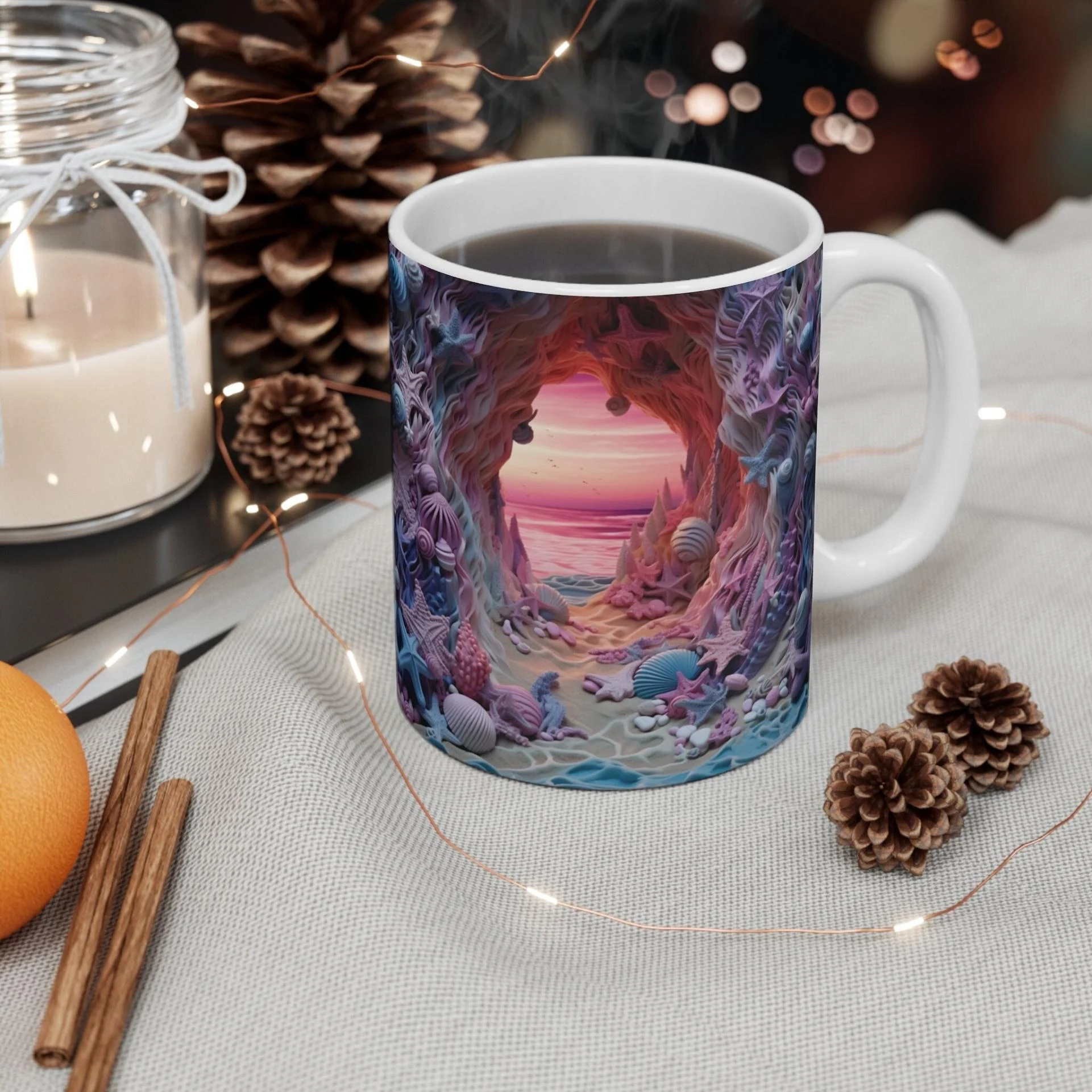 3D Image Beach Landscape Coffee Mug - 11oz