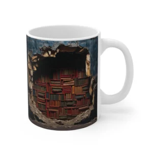 3D Image Dark Bookshelf Coffee Mug - 11oz