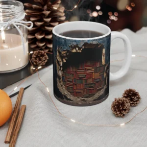 3D Image Dark Bookshelf Coffee Mug - 11oz
