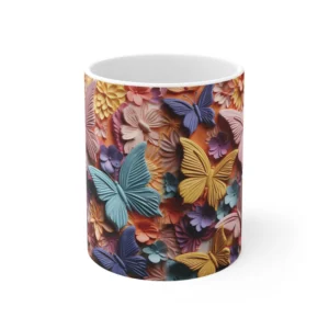 3D Image Colorful Butterfly and Flowers Coffee Mug - 11oz