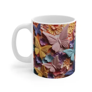 3D Image Colorful Butterfly and Flowers Coffee Mug - 11oz