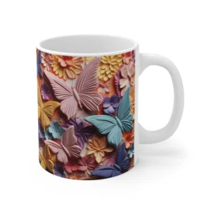 3D Image Colorful Butterfly and Flowers Coffee Mug - 11oz