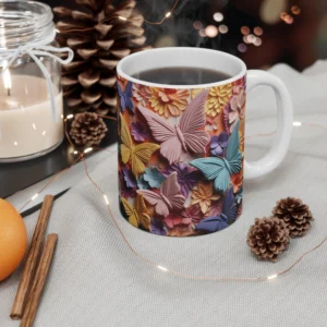 3D Image Colorful Butterfly and Flowers Coffee Mug - 11oz