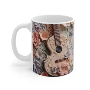 3D Image Guitar Mug  3D Floral Guitar Coffee Mug - 11oz