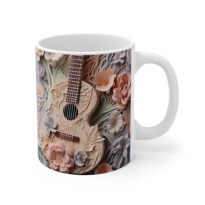 3D Image Guitar Mug  3D Floral Guitar Coffee Mug - 11oz