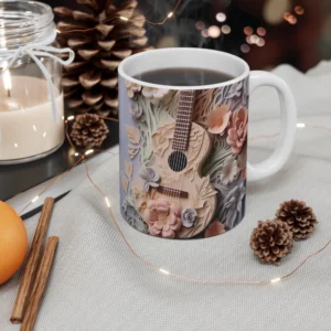 3D Image Guitar Mug  3D Floral Guitar Coffee Mug - 11oz