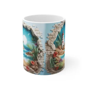 3D Image Hole In A Wall Beach Landscape Coffee Mug - 11oz