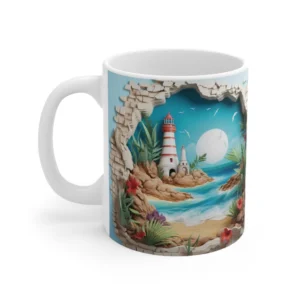 3D Image Hole In A Wall Beach Landscape Coffee Mug - 11oz
