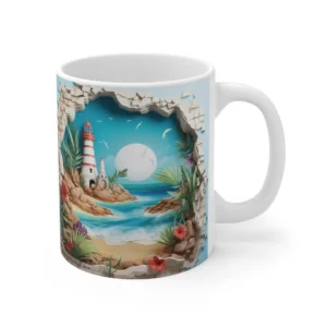 3D Image Hole In A Wall Beach Landscape Coffee Mug - 11oz