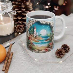 3D Image Hole In A Wall Beach Landscape Coffee Mug - 11oz