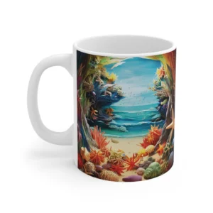 3D Image Hole In A Wall Summer Beach Landscape Coffee Mug - 11oz
