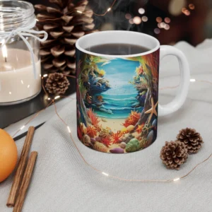3D Image Hole In A Wall Summer Beach Landscape Coffee Mug - 11oz
