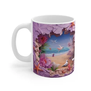 3D Image Sunset Beach Crack Hole Coffee Mug - 11oz