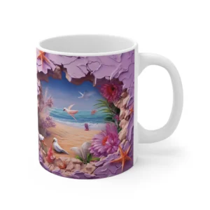 3D Image Sunset Beach Crack Hole Coffee Mug - 11oz