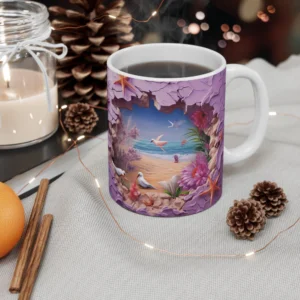 3D Image Sunset Beach Crack Hole Coffee Mug - 11oz
