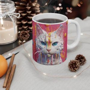 3D Image White Cat Painting Coffee Mug - 11oz
