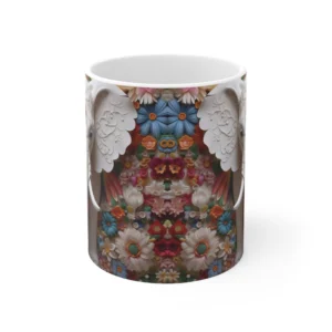 3D Image White Elephant Flowers Coffee Mug - 11oz